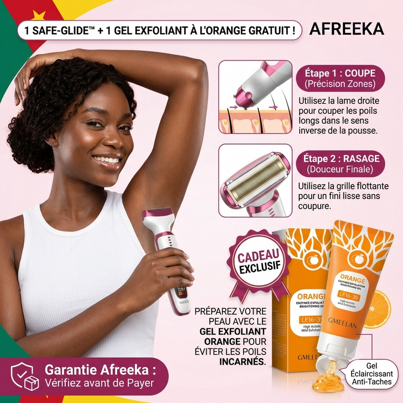 1 Safe-Glide™ - Tondeuse Intime Zéro Coupure + 1 Gel Exfoliant à l'Orange Gratuit