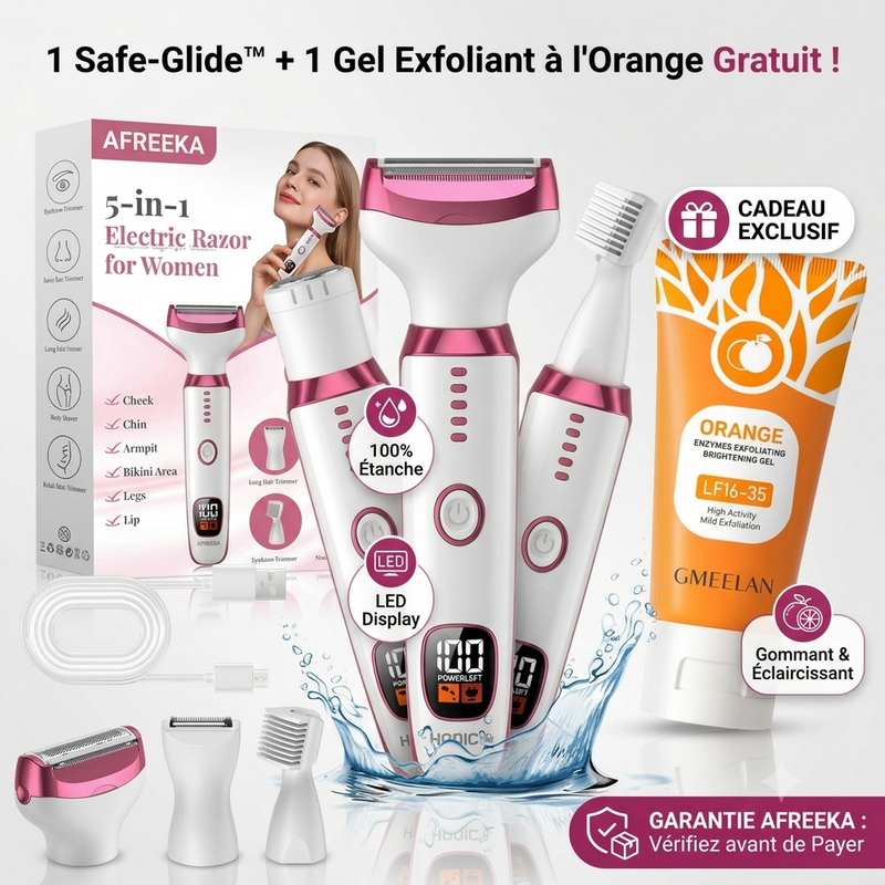 1 Safe-Glide™ - Tondeuse Intime Zéro Coupure + 1 Gel Exfoliant à l'Orange Gratuit