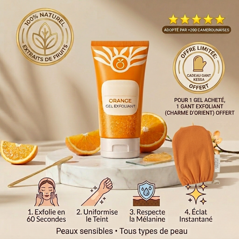 1 Glow-Flash™ - Gel exfoliant à l’orange + 1 Gant Exfoliant Gratuit